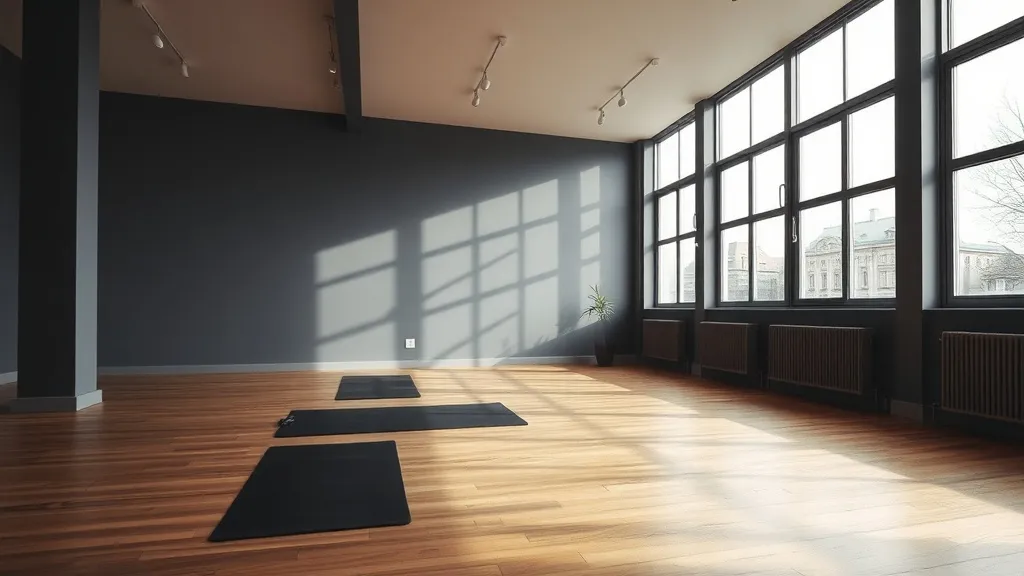Interior of a modern minimal yoga studio in Budapest, large
