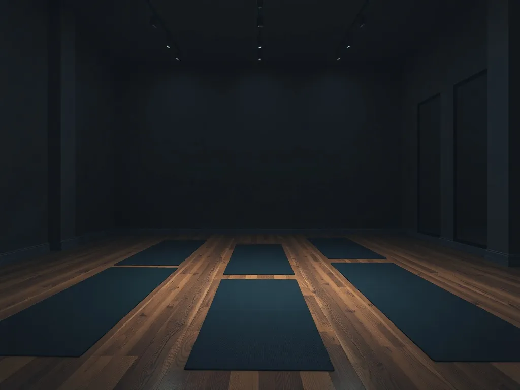 Professional yoga studio interior with mats and wooden floor