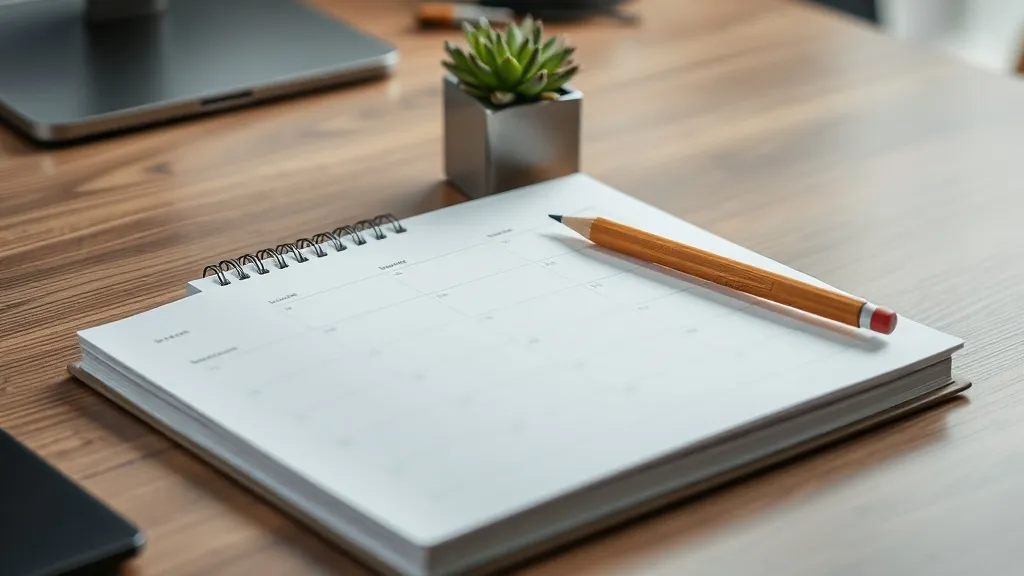 A clean daily planner notebook on a desk with a wooden penci